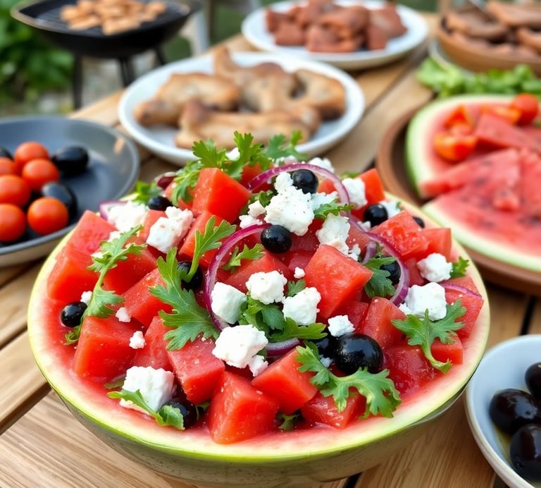 a watermelon salad with feta cheese