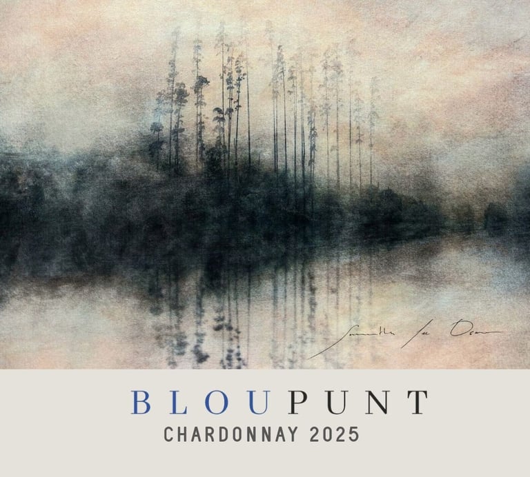 Divine Harmony by Samantha Lee Osner – featured on Blou Punt Chardonnay 2025 art label.