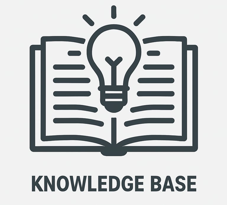 Icon of a lightbulb and book symbolizing an AI knowledge base for intelligent answers.