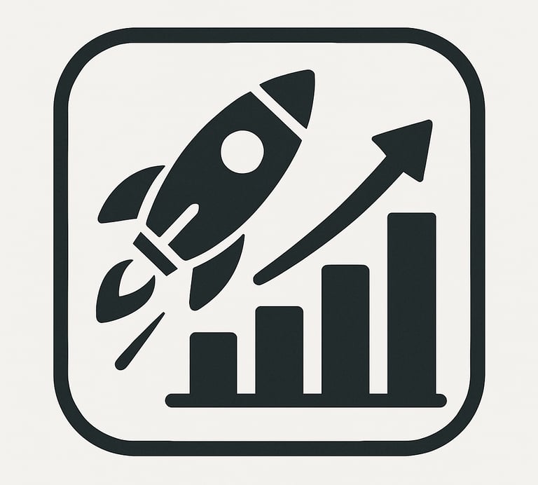 Rocket and graph icon representing launching the AI agent and tracking results.
