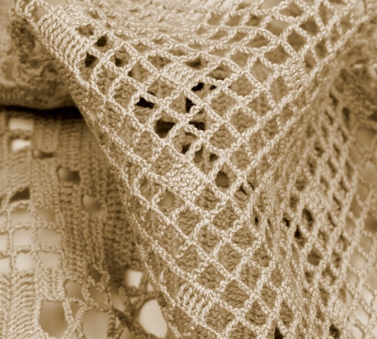 Rongzhiyue: Beige crochet lace close-up