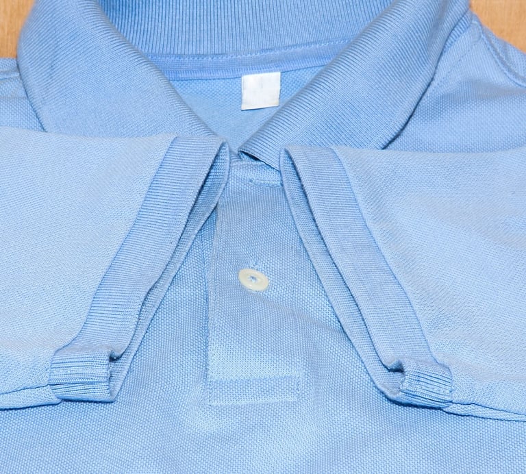 Rongzhiyue: Blue polo shirt with ribbed collar