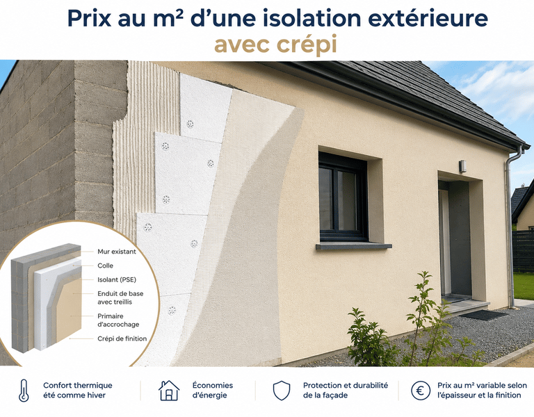 Prix au m² d’une isolation extérieure avec crépi