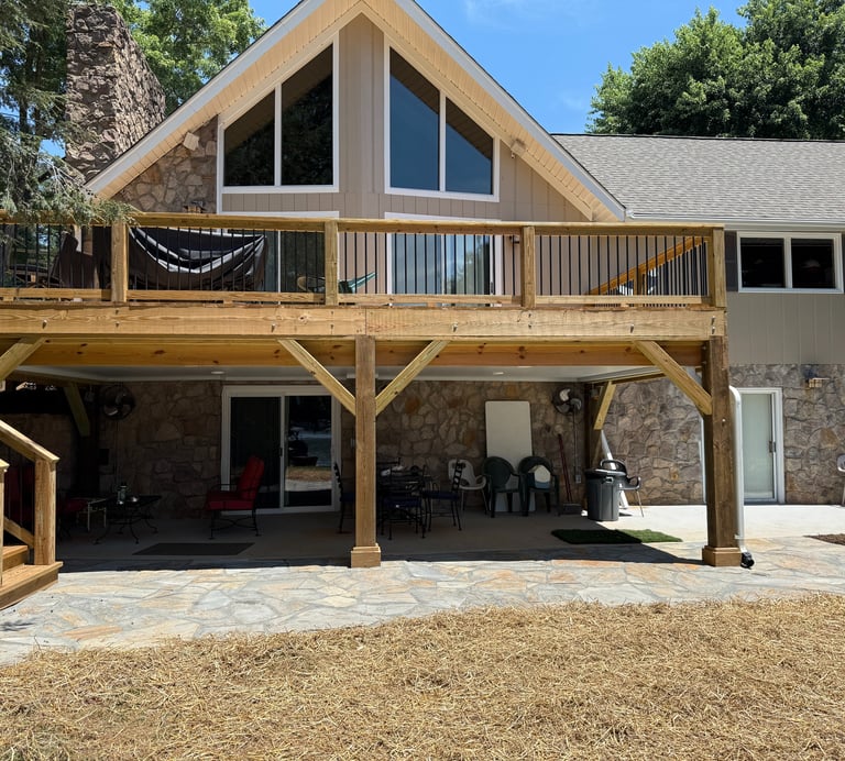 Finished backyard patio and fire pit project in Hickory NC by Storm Valley Landscape