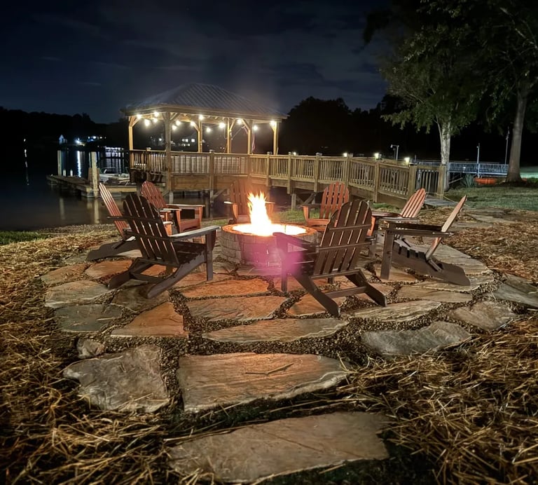 Outdoor fire pit installation in Newton NC with paver patio and seating area