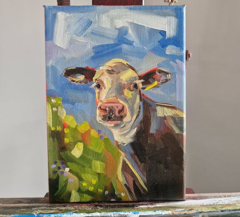 cow painting, paintings for home, unique art, cute art, wildlife art, animals, portraits, art