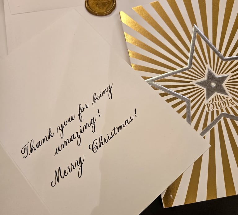 Calligraphy written on card for luxury brand event in New York City by Handwritten by Belle.
