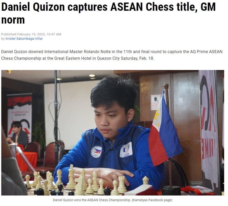 IM Daniel Quizon from Philippines captures ASEAN Chess title, GM norm. AQ Prime ASEAN Chess 