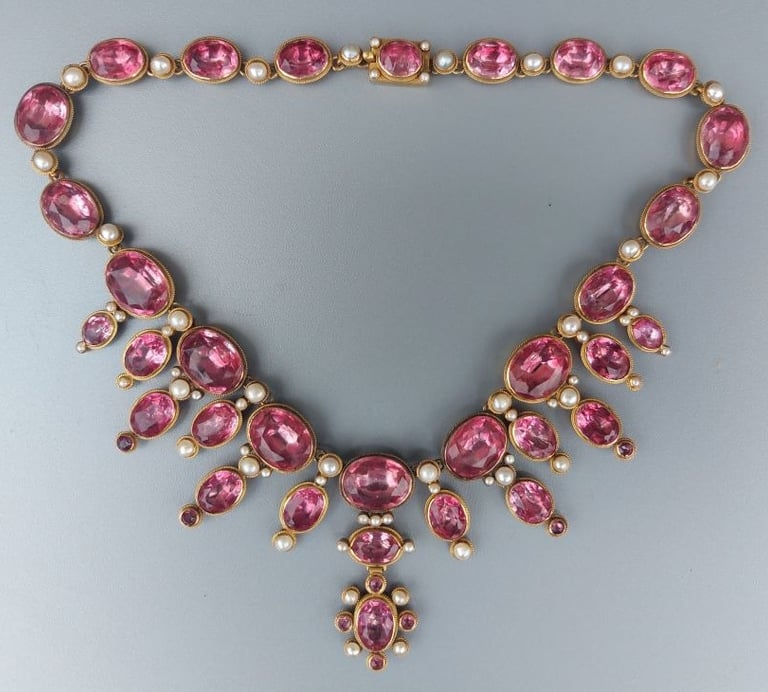 Victorian pink topaz & pearl necklace