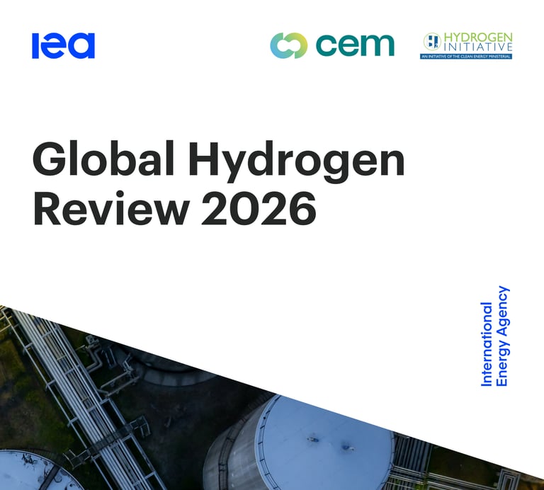 Cover of the IEA Global Hydrogen Review 2026 report featuring logos from IEA, CEM, and Hydrogen Initiative.