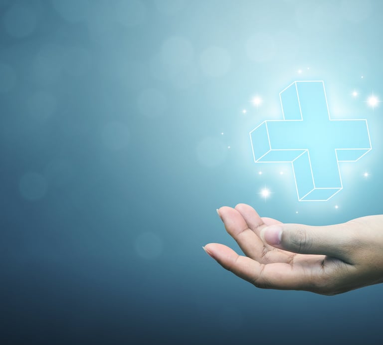 envoie d'énergie par la paume de la main, fond bleue