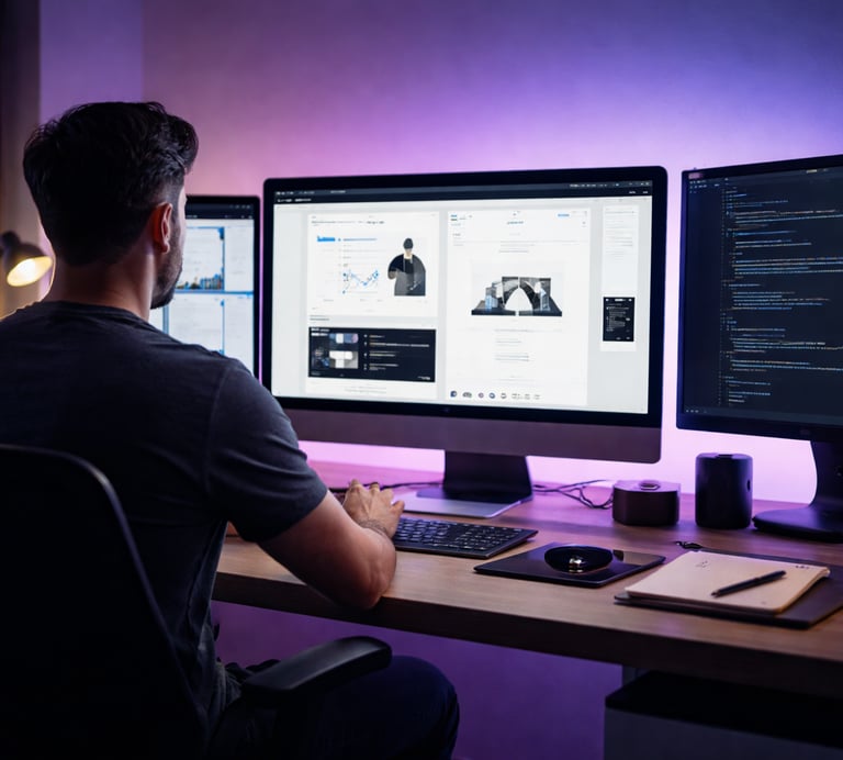 Professionnel travaillant sur la conception d’un site web sur écran.