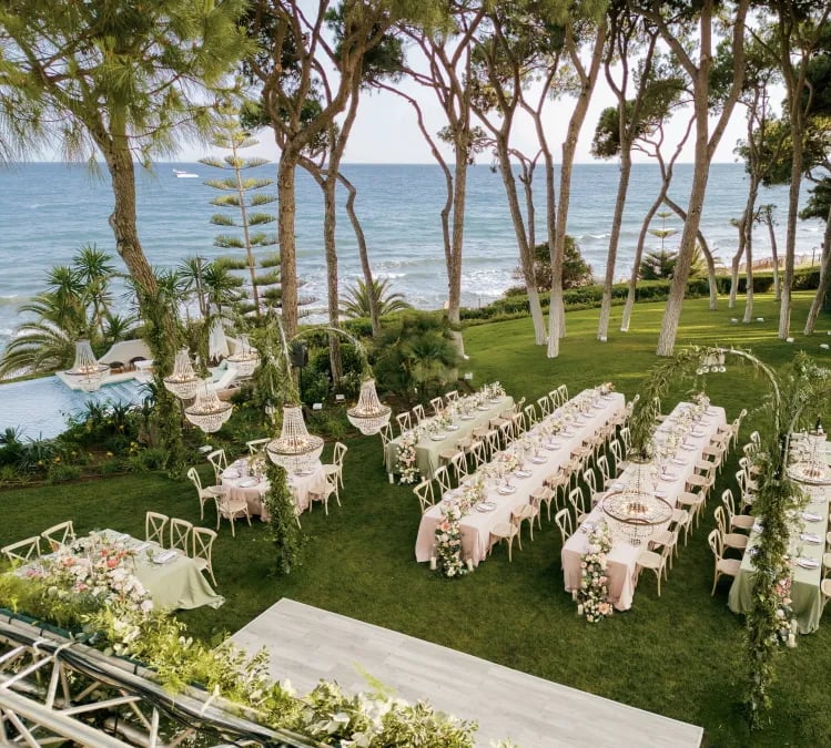 Wedding ceremony setup at Villa El Rincon facing the sea