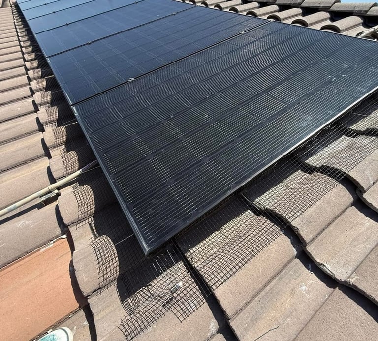 Solar panel Bird proofing with mesh wire