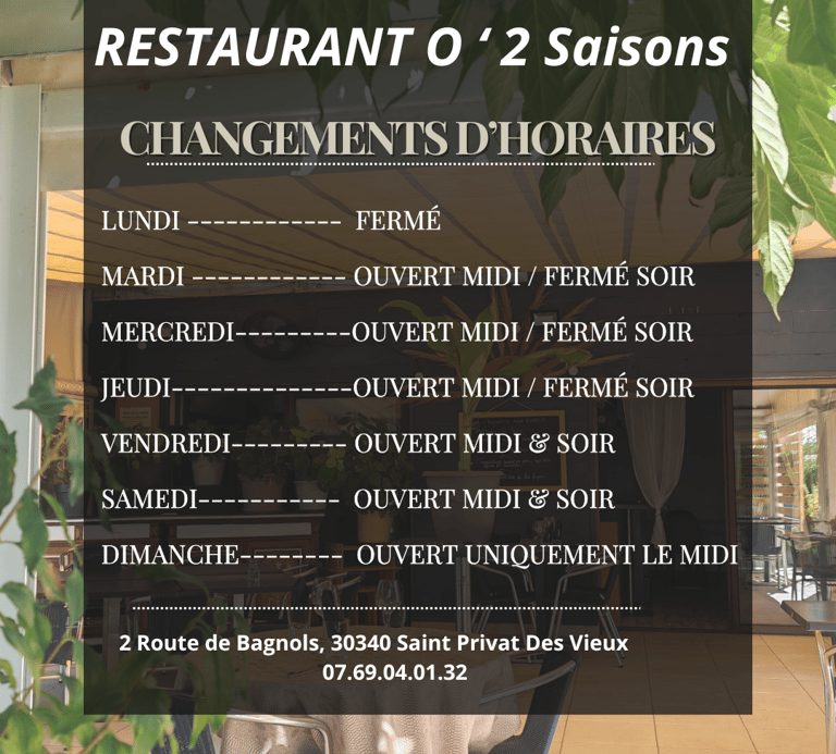 horaire d'ouverture restaurant alès