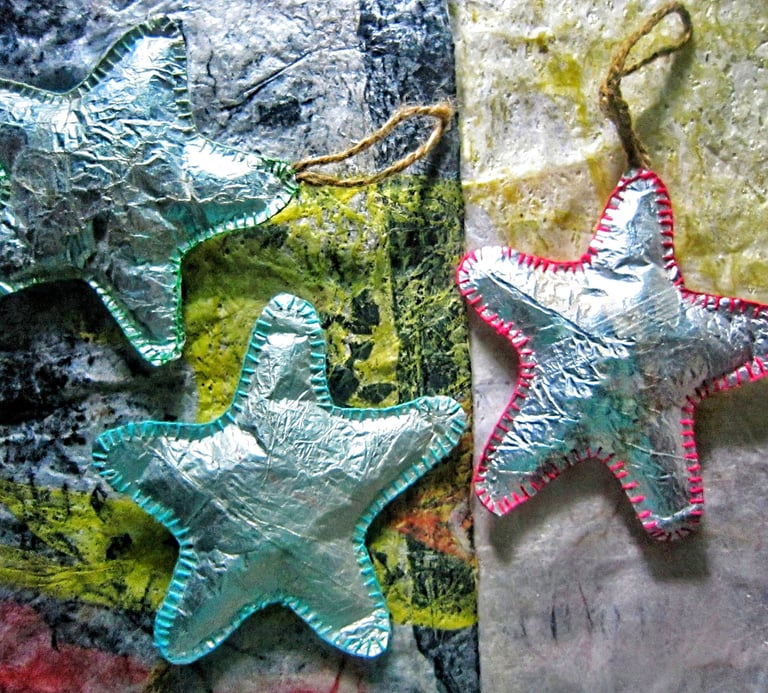 Silver handmade sewing star ornament will be gleaming of your holiday decor 