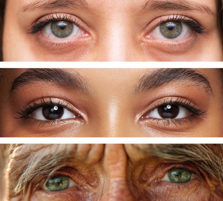Close up of 3 people's eyes