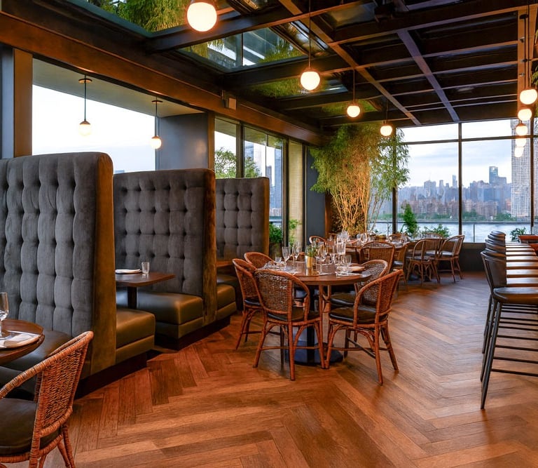 Luxurious tufted high-back velvet restaurant booth seating by Solo Home Decor, designed for upscale dining spaces.