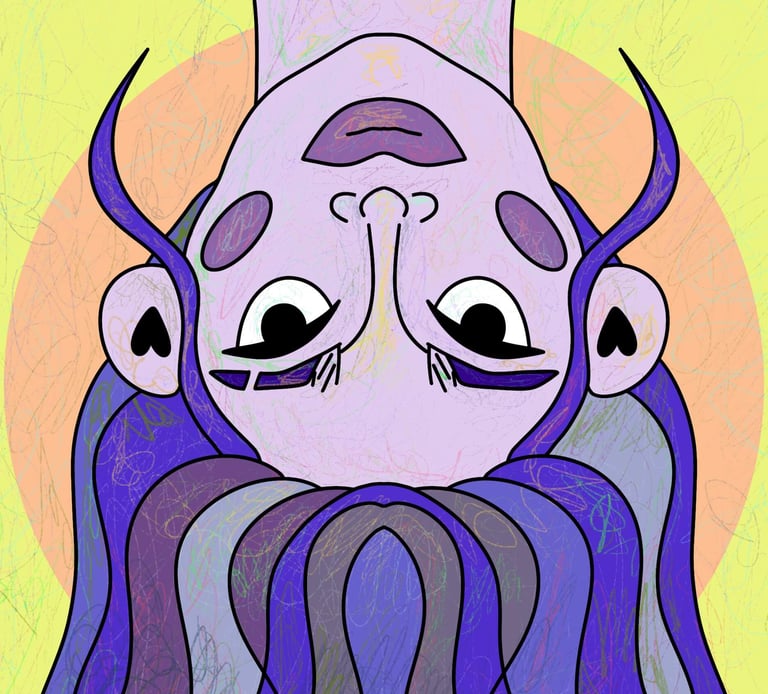 a cartoonish looking man with a beard and a beard