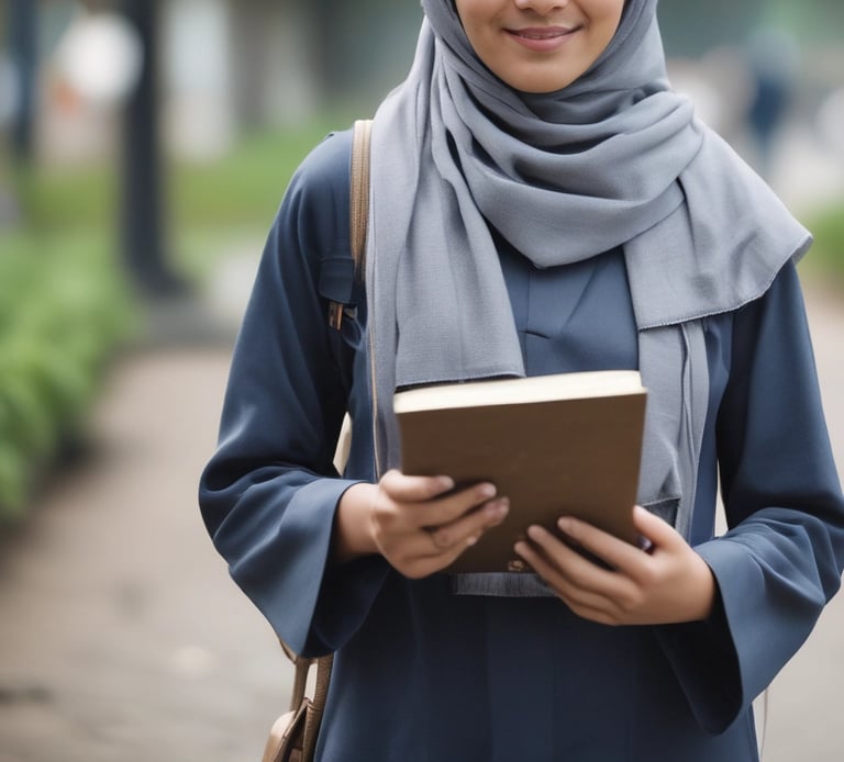 woman wearing blue denim jacket holding book