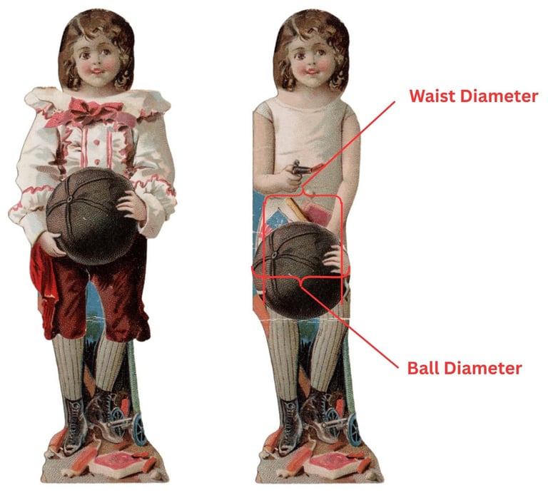 Size of ball diameter compared to basketball player