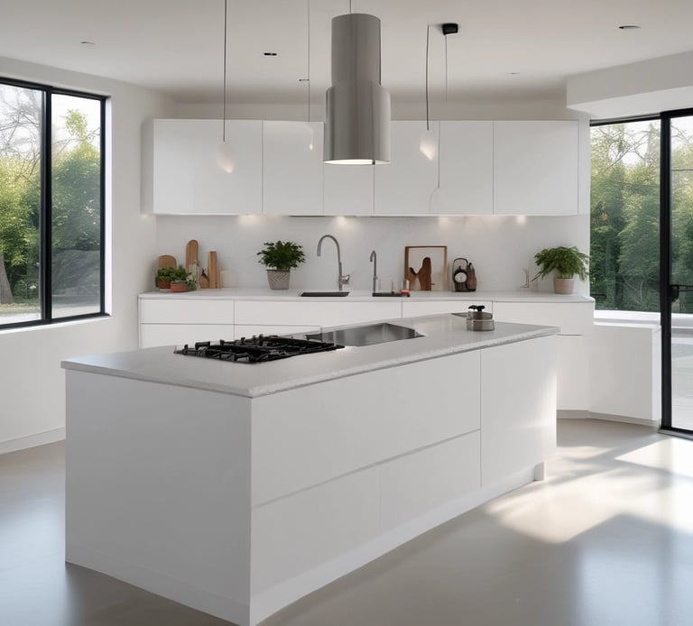 A bright, modern kitchen with custom cabinetry made by Ekru Mobilya.