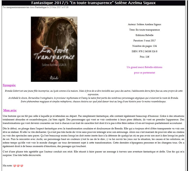 chronique livre en toute transparence le monde de marie