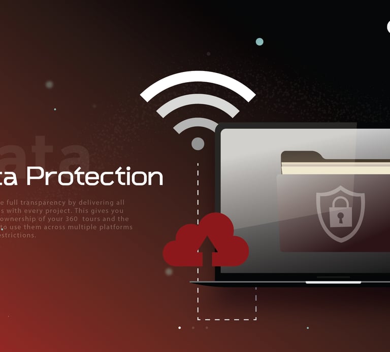 Digital illustration of a laptop with a secure folder icon and a cloud, representing data protection