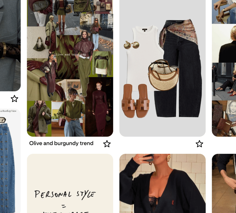 Fashion moodboard with trending outfits, shoes, and accessories