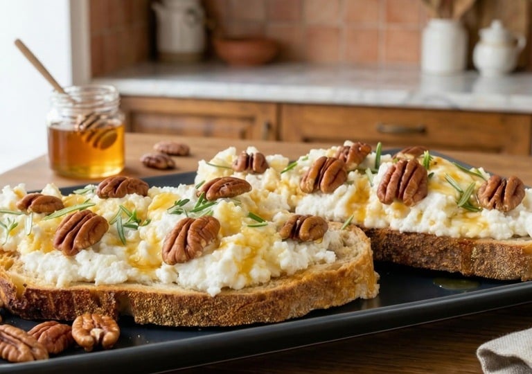 Bruschetta dolce con ricotta, miele e noci