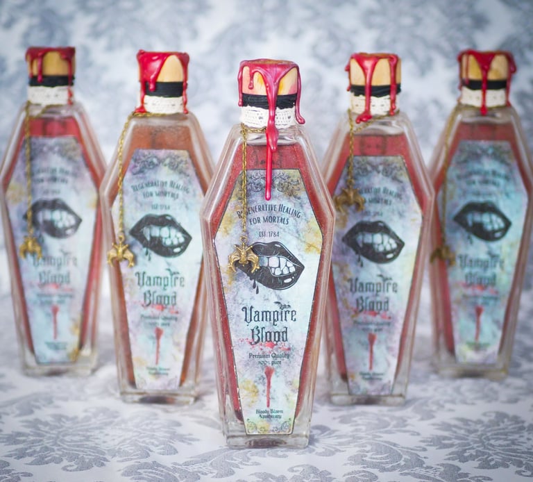 flacon apothicaire sang vampire halloween deco gothique bloodybloom