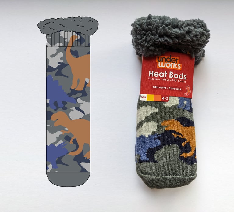Camo Dino - HeatBods Sherpa Socks (Underworks)