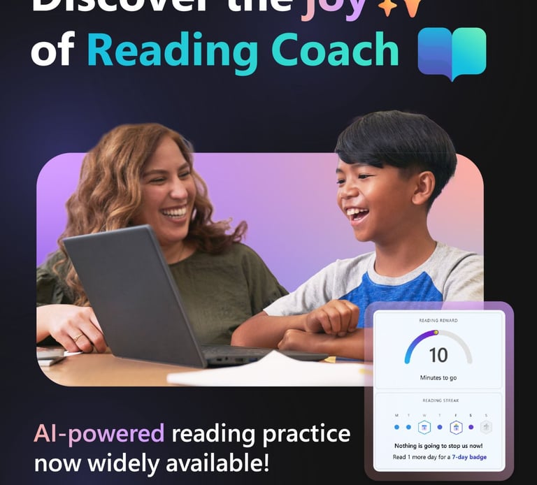 teacher and student laughing while using Microsoft Reading Coach
