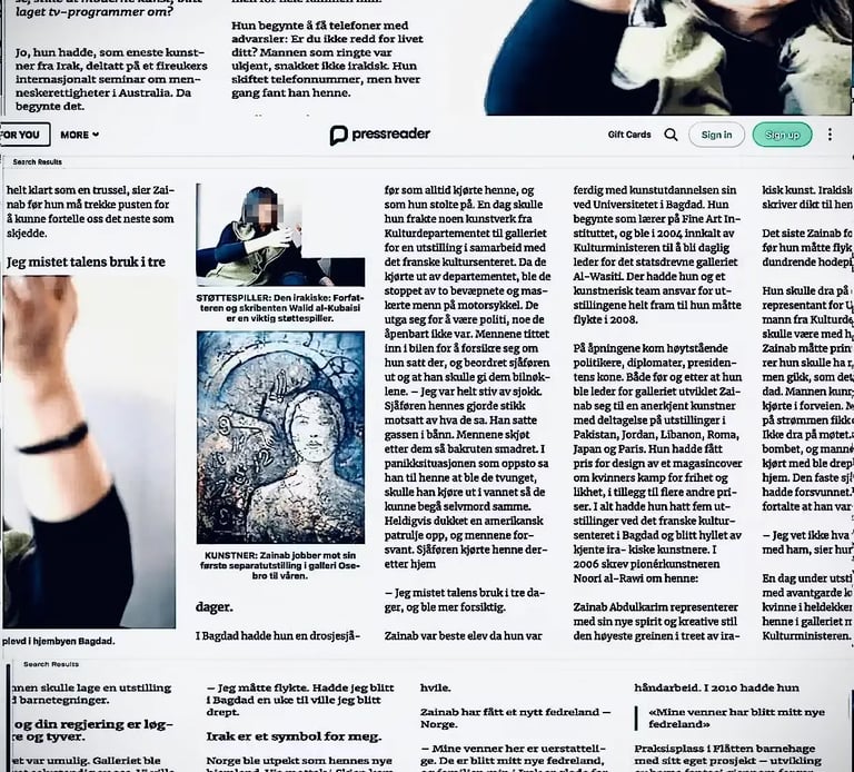 Varden.no article, Zainab Abdulkarim Ali, visual art, Zainab Art, Iraq, Norway, Oslo, Italy, Crotone