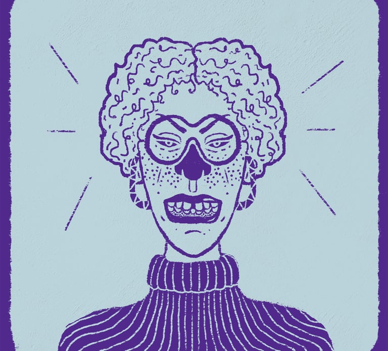 a drawing of a woman with an angry face