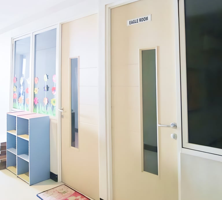 pintu solid wood panel finishing duco untuk sekolah tk