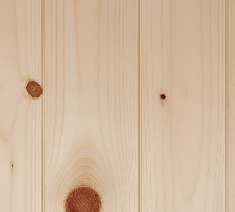 Close-up of light todomatsu wood planks with natural knots and vertical grain texture.