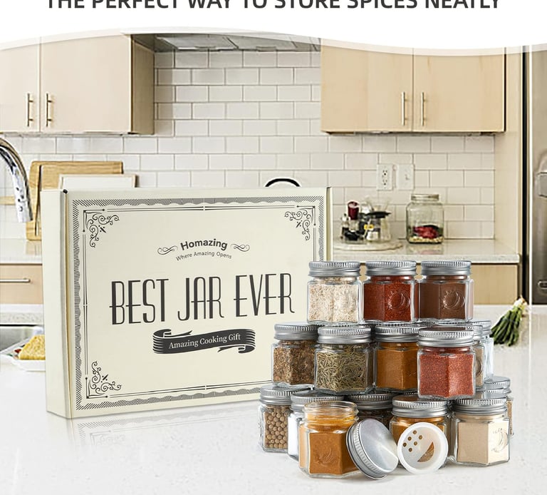 magnetic spice jars on refrigerator & vertical spice rack in cabinet for small kitchen organization