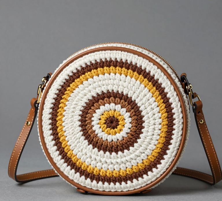 Artisan hands carefully finishing details on a custom crochet bag in pastel colors.