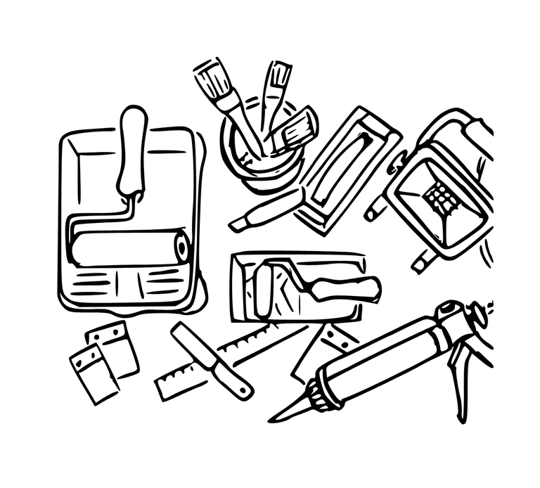 drawn image of decorating tools on contact page