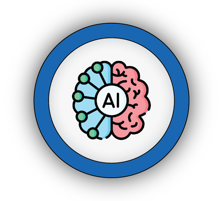 Icon of a robotic head with circuits for our hands-on Artificial Intelligence (AI) kits.