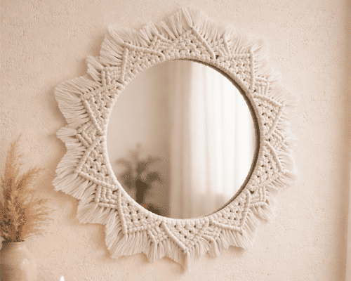 Espejo de pared macramé bohemio hecho a mano por kaalm mx