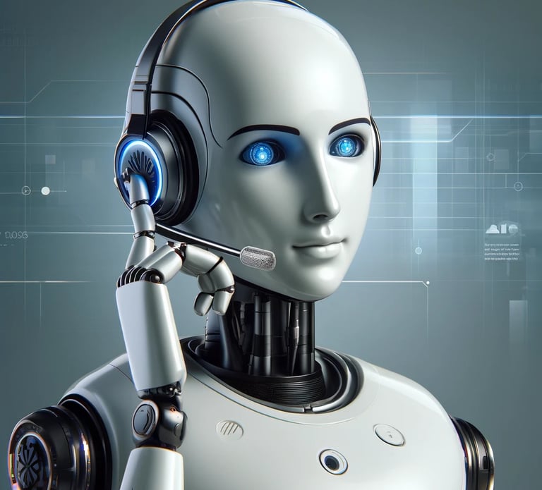 a robot with headphones and a headset