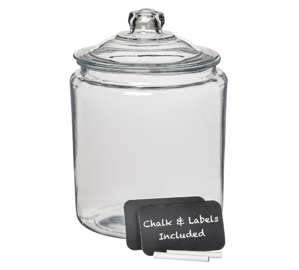 Anchor Hocking Heritage Hill lead-free glass pantry storage jars with glass lids made in USA