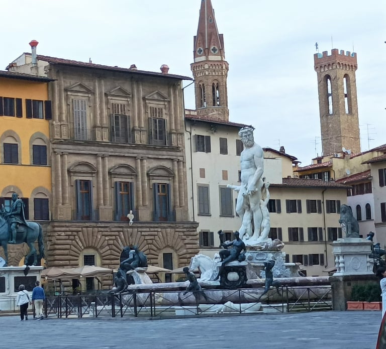 Neptune gazes over an empty piazza