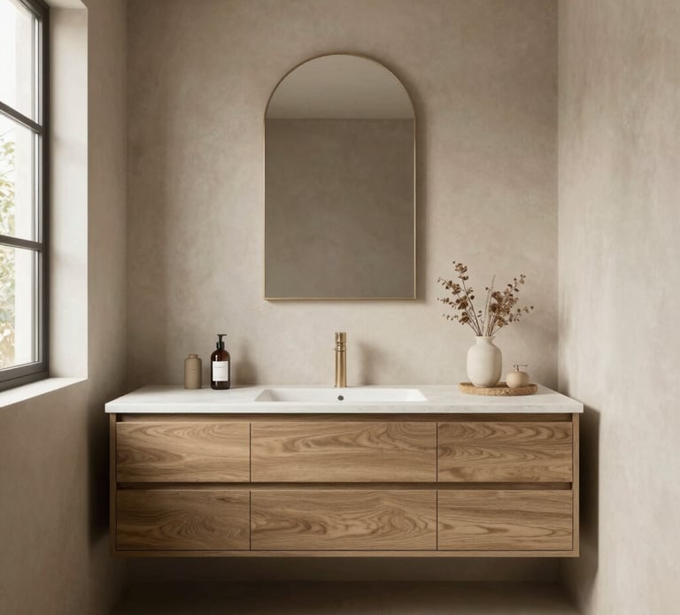 Kriauklė iš plytelių vonios kambaryje