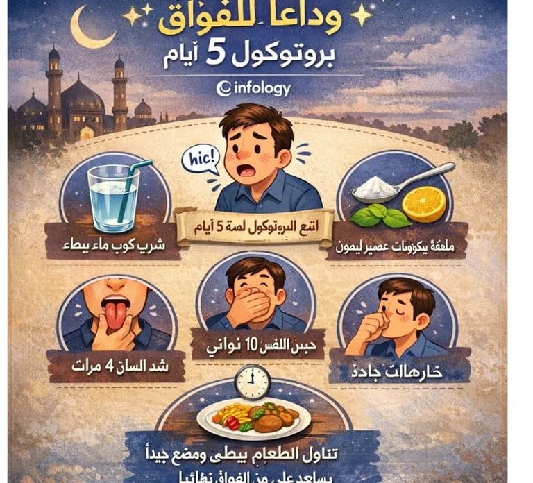  🩺🤧✨ الزغطة : وداعًا للفواق (Singultus)!  بروتوكول 5 أيام مستوحى من الصيام