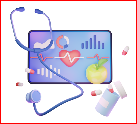 a stethoscope with a screen monitoring health and meds