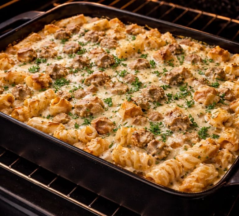 creamy chicken pasta bake