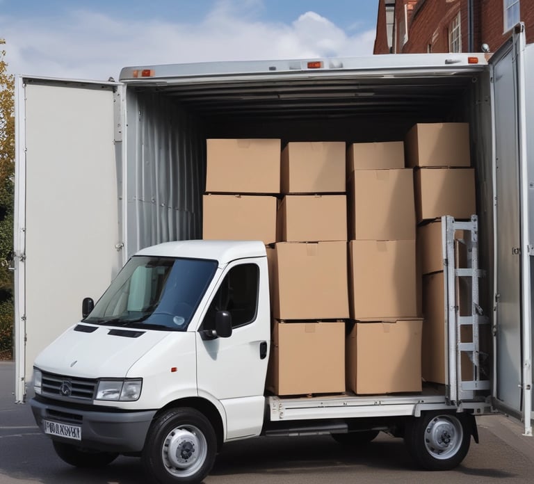 A delivery van parked outside a business for next-day service.
